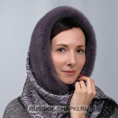 Женский меховой платок из норки фиолетовый