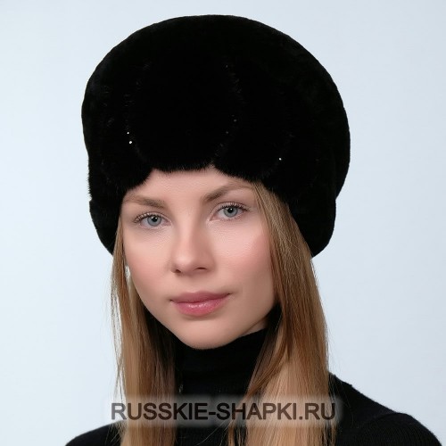 Женская шапка из мутона, украшена мехом норки черная