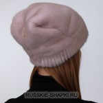 Женская меховая шапка из норки розовый пион