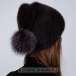 Женская меховая шапка из норки темно-фиолетовая
