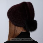 Женская меховая шапка из норки темно-бордовая