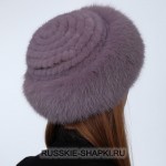 Женская меховая шапка боярка из норки и песца фиолетовая