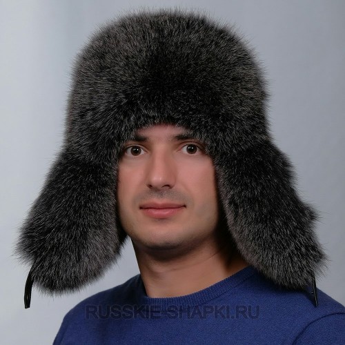 Мужская шапка ушанка из чернобурки цвет СТК