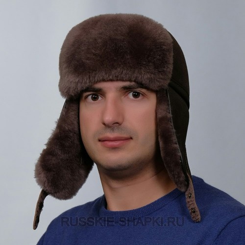 Мужская шапка ушанка из мутона цвет коричневый