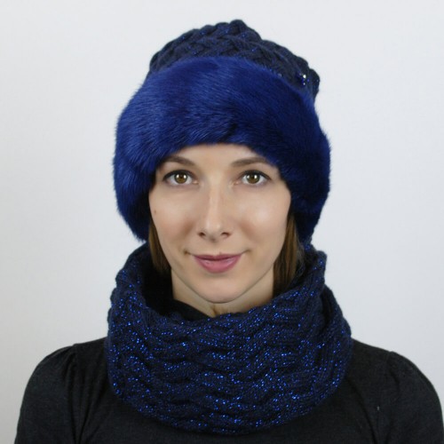 Синий комплект шапка и шарф