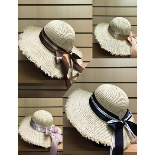 Шляпа из соломы с широкими полями и атласным бантом для женщин