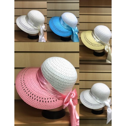 Летние женские шляпы-кепи с цветным козырьком и атласной лентой